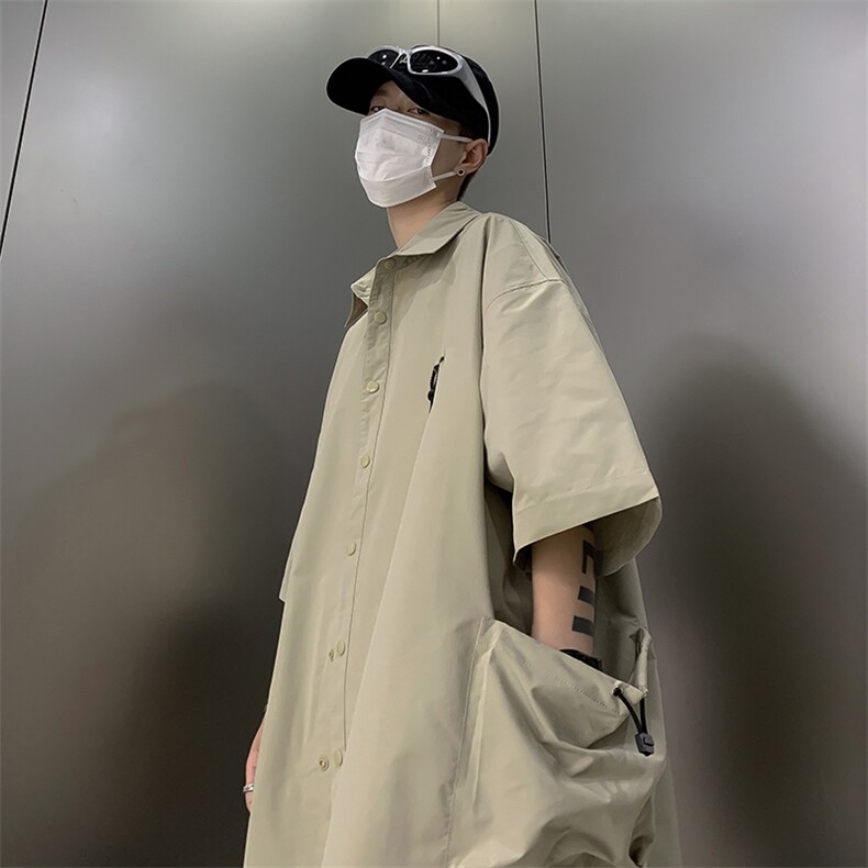 夏季日系翻领大口袋短袖衬衫男士设计感休闲美式衬衣CS036-P35,男装衬衫,星座308B-1