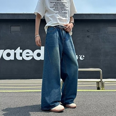 水洗复古牛仔裤男女宽松显瘦2025新款美式高街直筒阔腿裤子休闲，男装牛仔裤，星座218-8