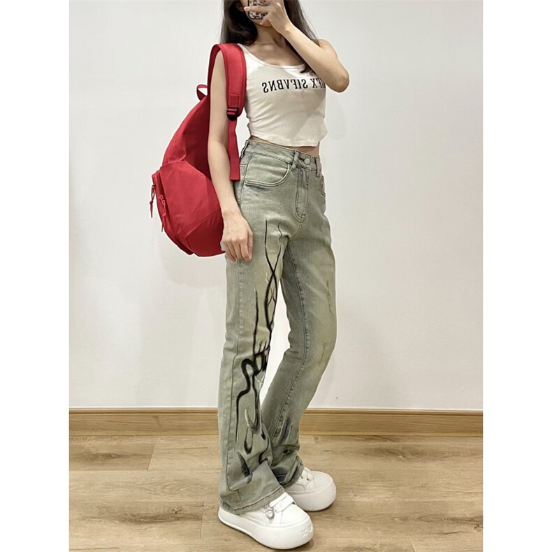 【有货】美式高街黄泥色牛仔裤男女直筒火焰残影裤子NZ05HH-特P58,男装牛仔裤,星座1007（原301D）