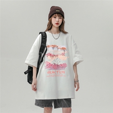 中性风23新款复古印花纯棉圆领时尚百搭宽松短袖T恤T1143P25控38，男装T恤，A247A
