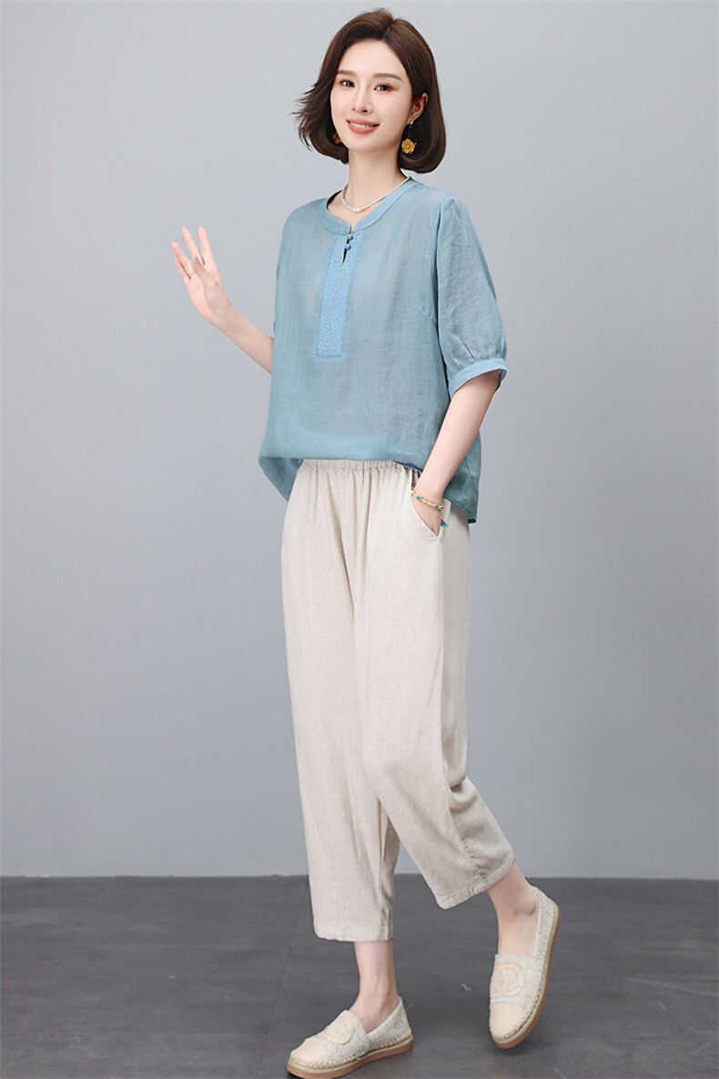 2025年夏季新款苎麻简约休闲两件套,女装套装/套裙,悦见她