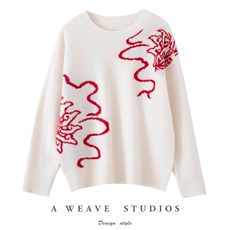 2025年秋季时尚百搭通勤简约休闲八宝莲花羊毛套衫，女装羊毛衫，佰米娇羊绒