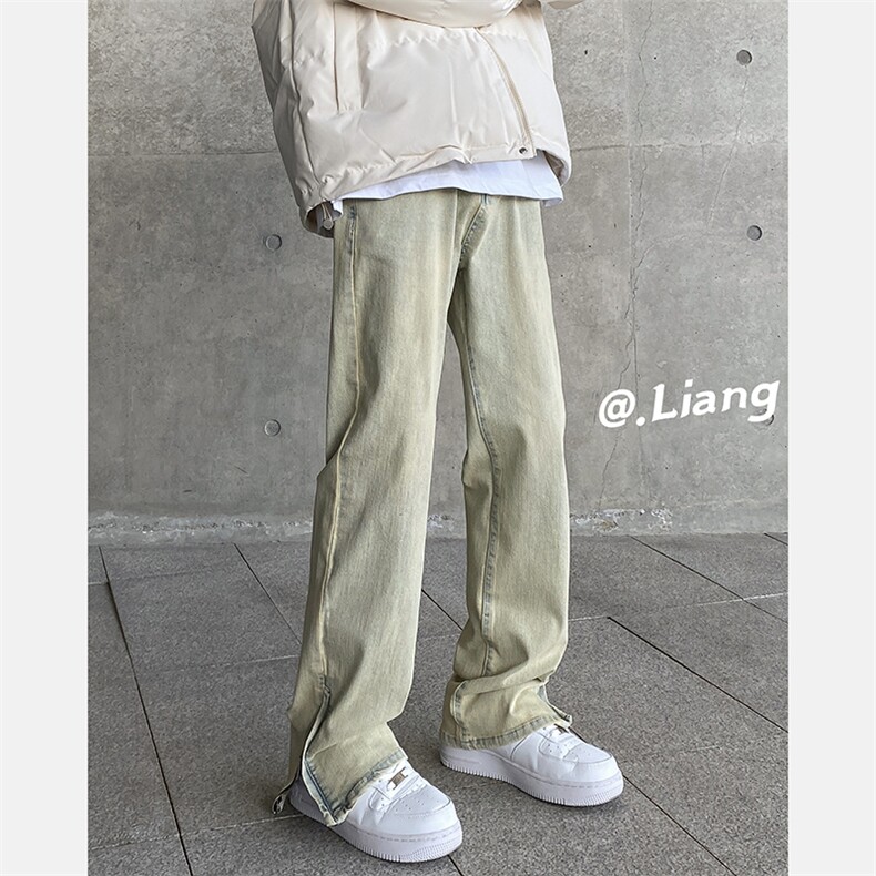 弹力拉链黄泥色牛仔裤男715-6-BX15P50(控68）图片