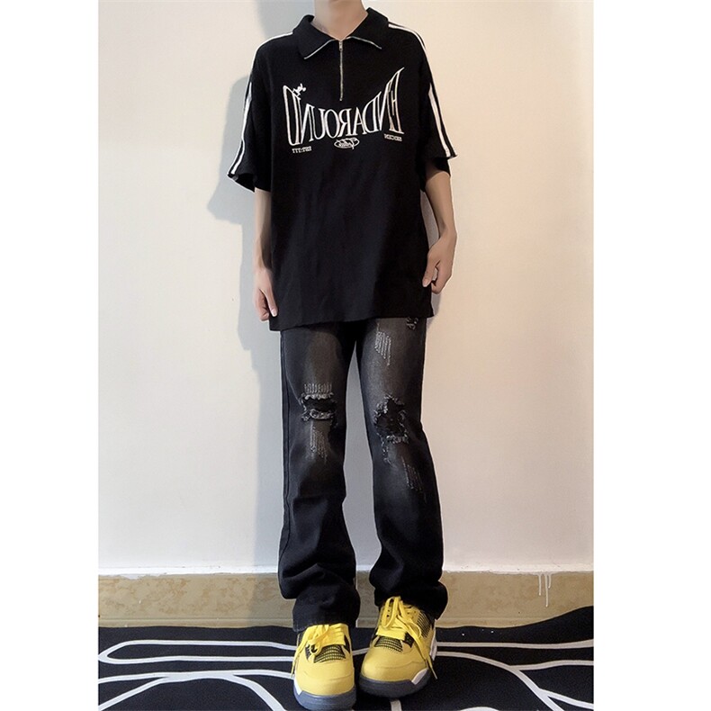 B221美式ins高街暗黑小众修身小脚破洞牛仔裤LK23065-P60控78,男装牛仔裤,电商B221