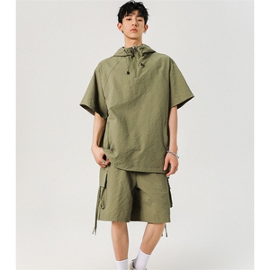 现货TZ772-特批56新款速干肌理感短袖衬衫短裤T恤大码套装
