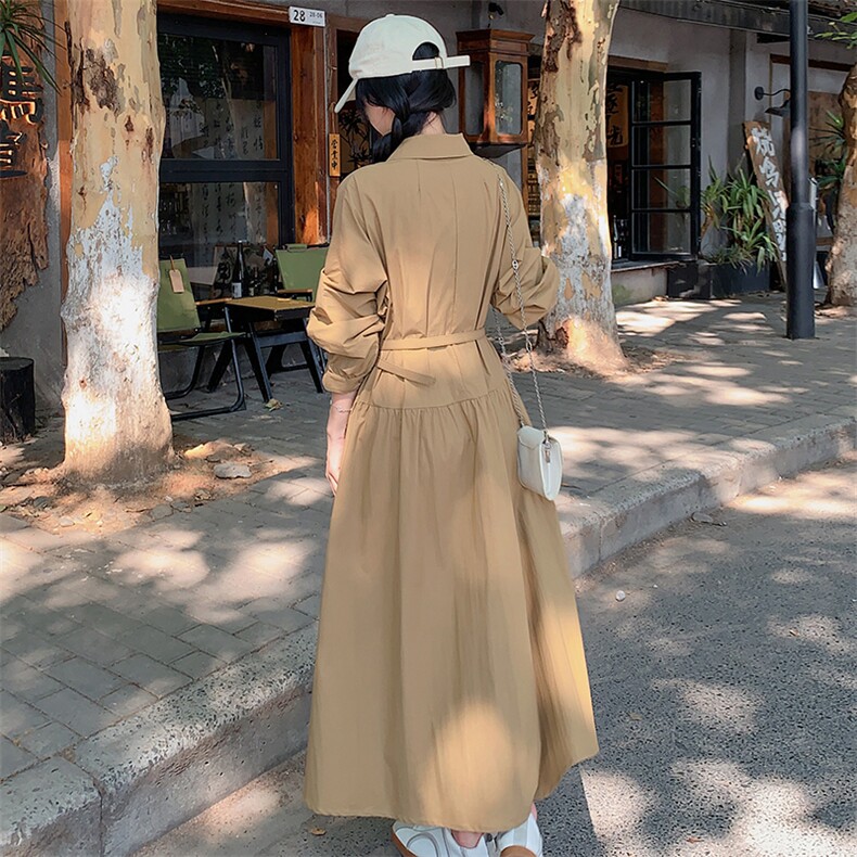 法式衬衫连衣裙女士中长款,女装连衣裙,素月