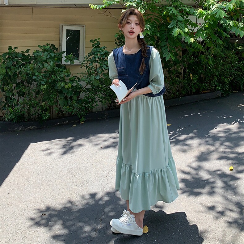 夏季新品设计感复古牛仔马甲连衣裙两件套2C2851802P165K248,女装连衣裙,2C285