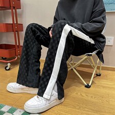 抖音品质2022春装男女情侣棋盘格休闲直筒裤B221-LK22003-P75控98，男装休闲裤，电商B221
