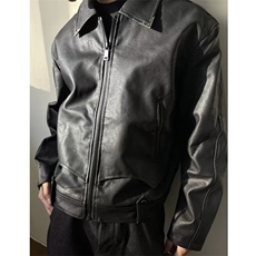 原版领口配饰复古裂纹肌理皮衣外套JK0137-P70，男装夹克，星座313A(原308A-2)