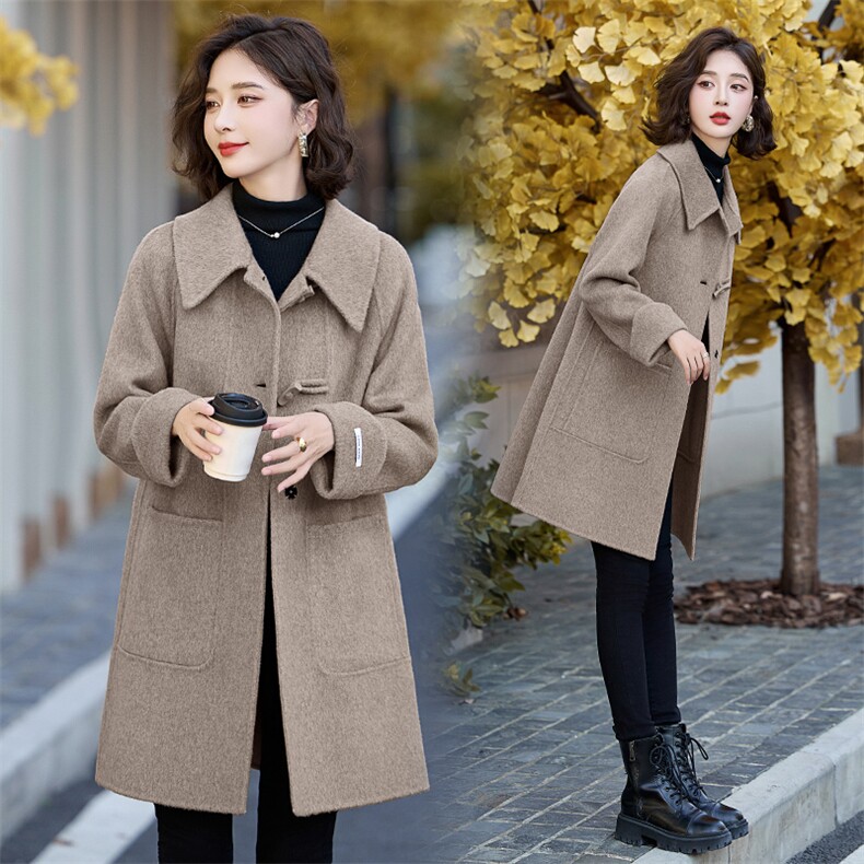 双面羊毛大衣女中长款2025冬季新款小个子高级感时尚连帽毛呢外套，女装双面呢大衣，琦鑫阁（原依鑫阁）