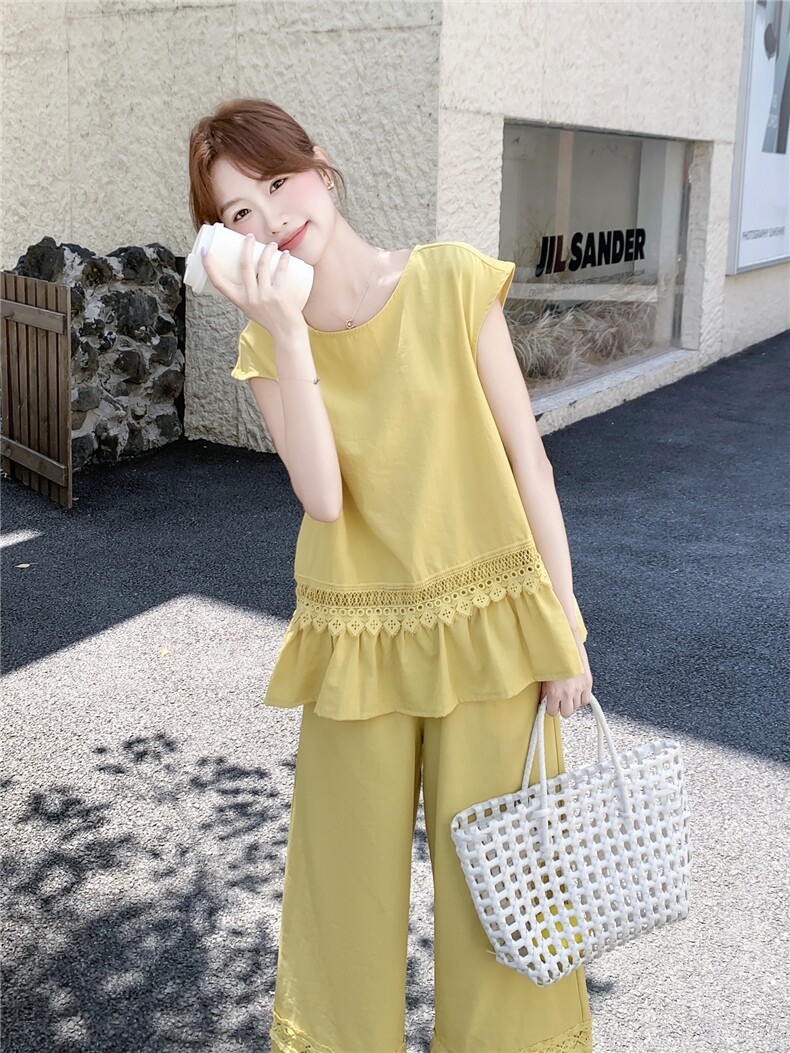主推重工艺拼接蕾丝女夏新款休闲减龄穿搭两件套A2608-139-K218,女装套装/套裙,美静678