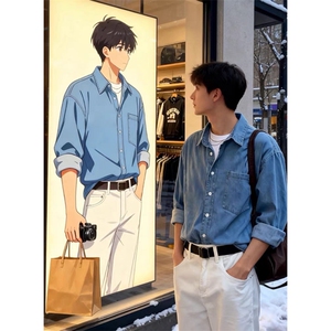 牛仔外套男士宽松休闲上衣服春秋款高级感长袖衬衫男WLC700-P45图片