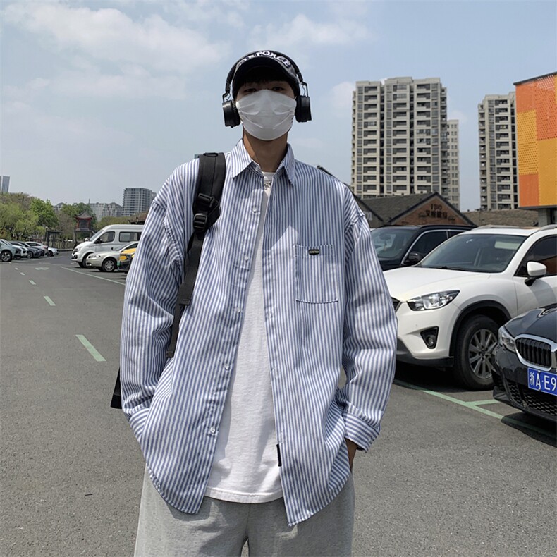 日系条纹长袖衬男女款夏季薄款衬衣港风休闲春秋季外套CS0022-P32图片