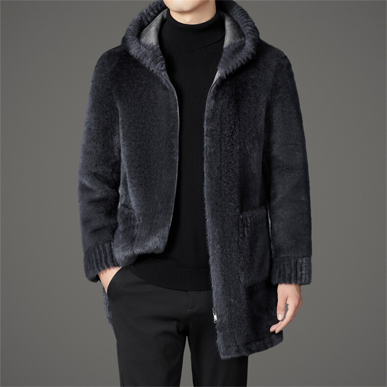 男中长皮毛一体时尚高端雪兰貂绒双面穿商务外套大衣MJ1196-P260图片