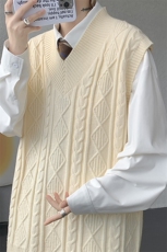 韩系叠穿复古麻花针织衫马甲男学院风早秋穿搭上衣服背心9097P58，男装针织衫/毛衣，电商B312