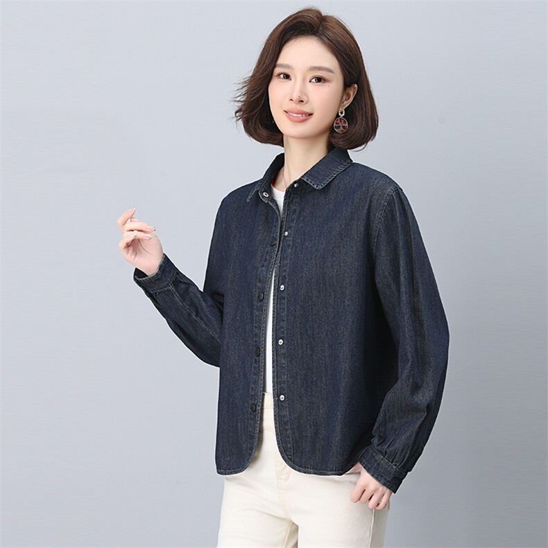 牛仔衬衫外套女春秋短款2025年新款中年妈妈宽松休闲气质翻领上衣,女装牛仔外套,悦见她