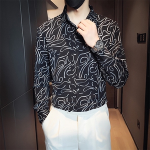 B216 CS8317 P55 2025秋装新款男印花长袖衬衫 社会风图片