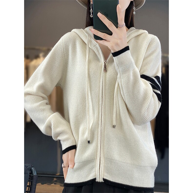 DM2343轻奢重工羊毛连帽开衫羊毛,女装羊毛衫,狄美羊绒