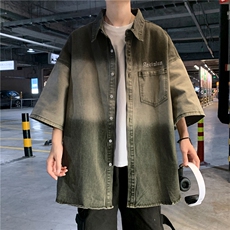 高质量扎染渐变水洗牛仔衬衫男文艺宽松潮衬衫1001-1-C982-P58，男装衬衫，星座1001-1