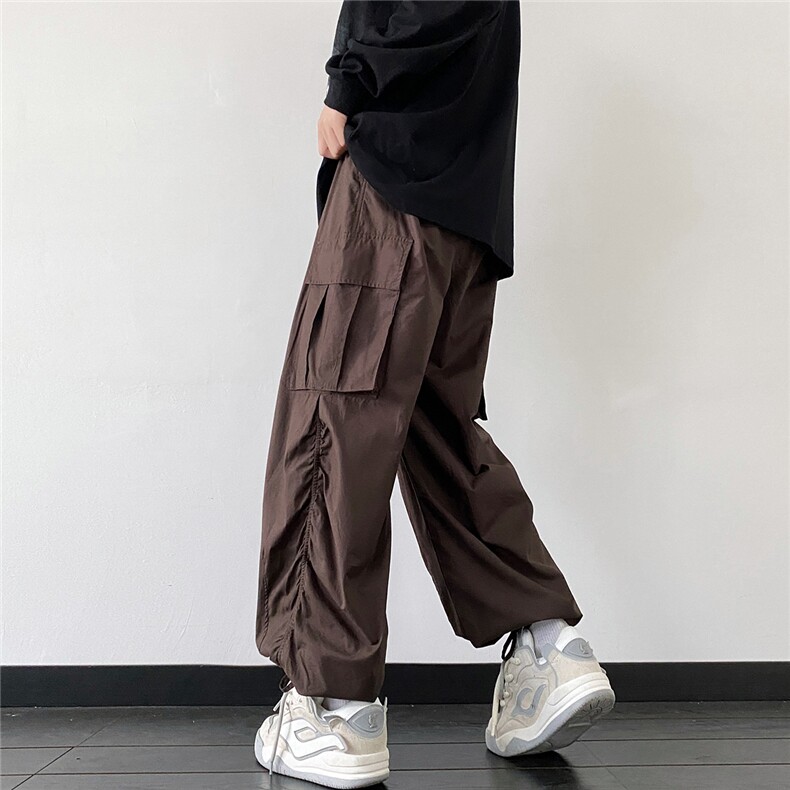 港风秋款男工装裤大口袋褶皱抽绳束脚宽松休闲裤H987P45,男装休闲裤,星座1013-1