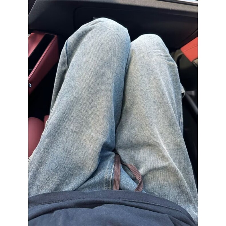 青少年潮宽松版型牛仔裤中腰直筒日常文艺秋季抽绳 NK7036图片