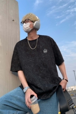 夏季美式重磅短袖t恤男潮流宽松做旧印花套头上衣情侣款休闲体恤，男装T恤，电商A007