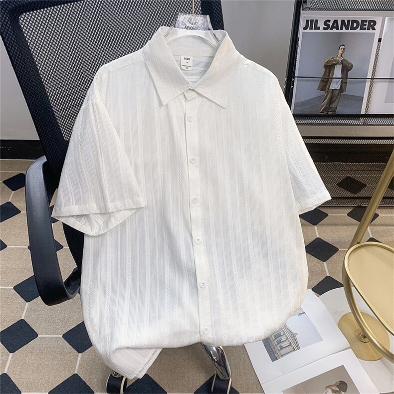 高品质夏款男短袖衬衫提花纹路冰丝五分袖衬衣CS525P43,男装衬衫,星座1013-1