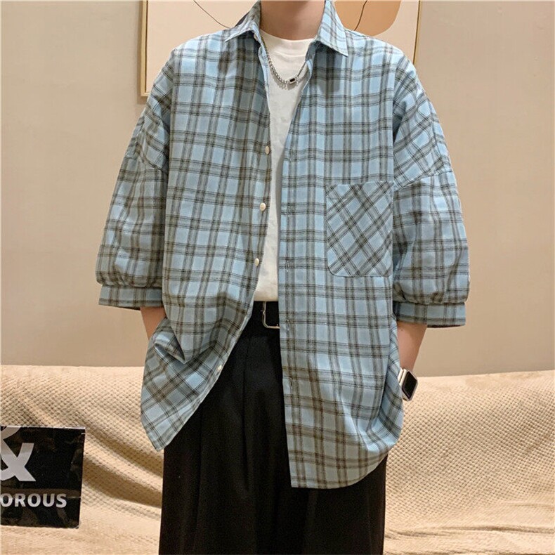 夏季短袖衬衫潮流格子衬衣D325DX02特P30控58,男装T恤,电商D325
