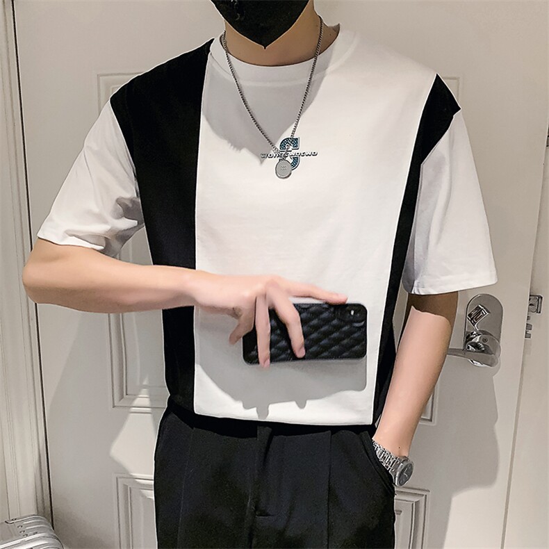 黑色2023精神小伙修身男士圆领短袖T恤打底衫潮6661-P48控68,男装T恤,电商A108