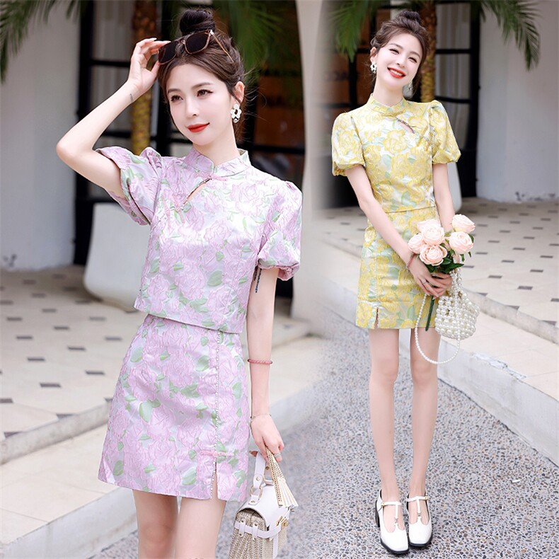 夏季新款2025女装质感高级感新中式旗袍两件套裙子,女装套装/套裙,韩蜜菓