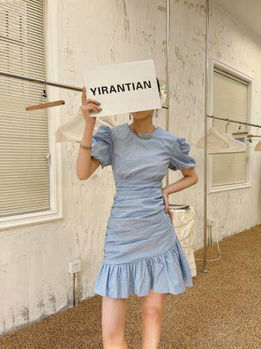 夏季点点褶皱修身连衣裙，女装连衣裙，LION&CAT(2F)