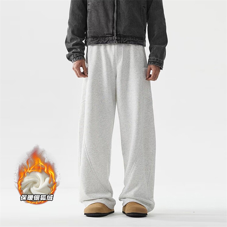 网图银狐绒重磅400g华棉男大码百搭弯刀裤K24031J加绒-特P45控88,男装卫衣,电商A001