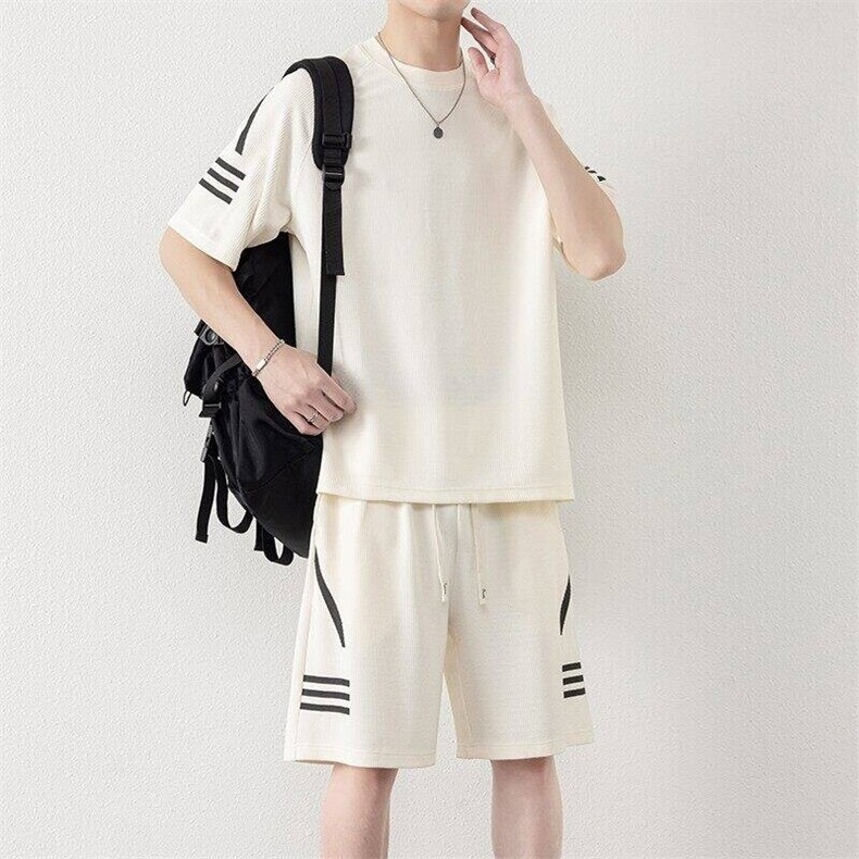 纯色二开TZ25307-特P55运动套装男夏季新款潮流休闲宽松短袖T恤图片