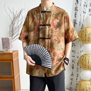 新中式提花风潮T恤短袖大码花色盆扣汉服时尚唐装T2411-P58图片