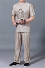 2023年夏季圆领宽松短袖中年纯色休闲商务上衣时尚百搭男装，男装休闲套装，电商B212（原钱塘6029）