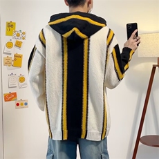 美式oversize撞色条纹毛衣男女秋冬情侣连帽针织外套MY853/P54，男装针织衫/毛衣，星座506