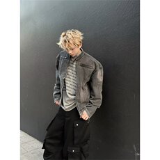 废土风水洗做旧烟灰解构牛仔外套男宽松痞帅夹克网图JN1233-P78，男装工装外套，星座302B