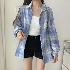 TC638-P45韩系chic纯棉衬衫女叠穿显瘦长袖衬衣外搭上衣ins图片