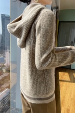 秋冬新款连帽100纯山羊绒衫女高端提花加厚带帽宽松毛衣打底卫衣，女装羊毛衫，魅途羊绒