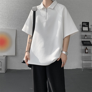 8XL-M半拉链t恤短袖POLO衫男款夏季美式翻领宽松大码半袖DT008P45图片