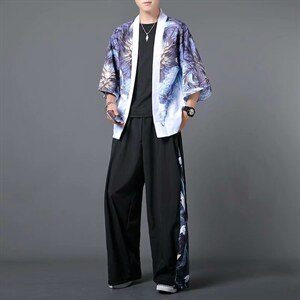 风套装汉服男春夏季防晒开衫道袍短袖九分裤一套 W1183-P50图片