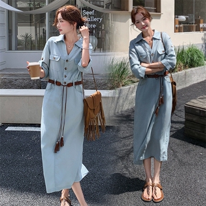《26夏上新现货》天丝亚麻气质舒服透气三色连衣裙女送腰带图片