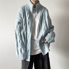 得物品质秋款男立领开衫毛衣北极绒提花宽松针织衫外套M81P70，男装针织衫/毛衣，星座1013-1