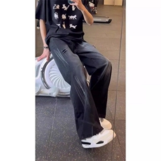 cleanfit高质量浅蓝色破洞弯刀牛仔裤hiphop潮牌解构扎染直筒裤子，男装牛仔裤，星座601-1