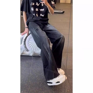 cleanfit高质量浅蓝色破洞弯刀牛仔裤hiphop潮牌解构扎染直筒裤子图片