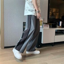 休闲裤男韩版潮牌宽松直筒九分裤百搭潮流条纹排扣裤子k838-p35,男装休闲裤,星座1008-2