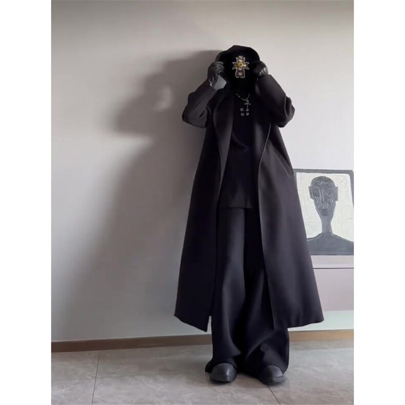 暗黑巫师帽风衣男过膝长款教父毛呢大衣披风外套Y995-P130,男装风衣,星座1004-3