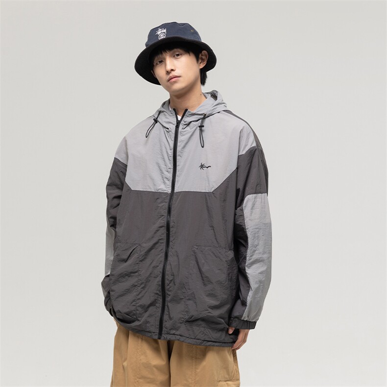 南夏乔装2025夏款撞色拼接连帽防晒衣日系潮流宽松UPF50+防晒服男，男装防晒衣，电商S006（B521）