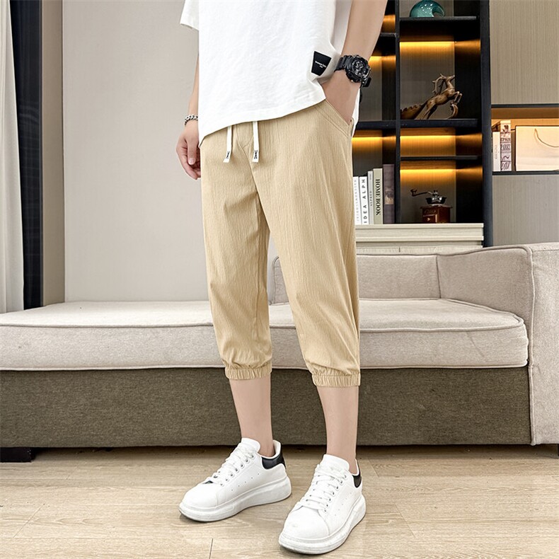 泡泡格夏季水洗短裤男纯棉宽松七分裤百搭休闲裤XZ310B-DK07-P27图片
