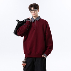 高克重格子条纹拉连V领时尚假两件拼接大码卫衣XZ301AWY2508，男装卫衣，星座301A